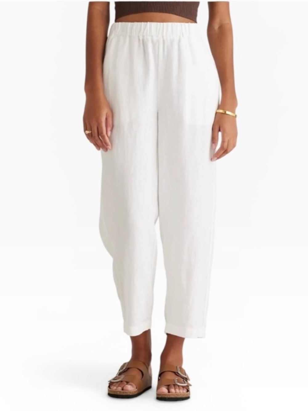 Quince 100% European Linen White Straight Leg Pull On Pants Minimalist Summer